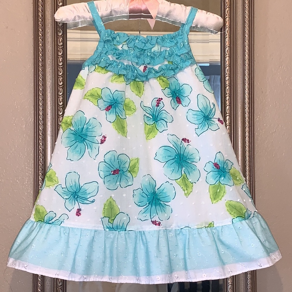 Penelope Mack Floral Sleeveless Dress Blue & Green EUC 12M